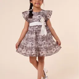 PINK MERMAID Girls Floral Printed Flutter Sleeve Cotton Fit & Flare Dress-picture-18