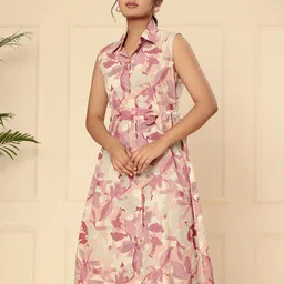 ARAVALII Printed Fit & Flare Midi Dress-image-37