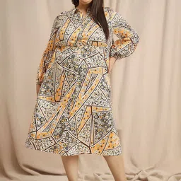 ANJIR Plus Size Floral Printed Shirt Collar Neck Fit & Flare Midi Dress-picture-18