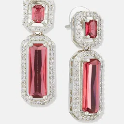 Anouk Silver Plated Cubic Zirconia Studded Geometric Shaped Drop Earrings image 3