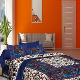 Aura White And Blue Printed Pure Cotton 144 TC Queen Bedsheet Set 2.10 m X 2.30 m-image-53