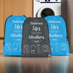 Aura Blue & Black 3 Pieces Printed Foldable Laundry Bags-18