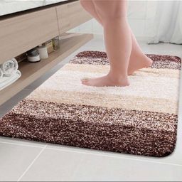 MAA HOME CONCEPT Brown & White Striped 1500 GSM Anti Skid Bath Rugs-49