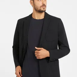 GUESS Notched Lapel Full Sleeves Single Breasted Blazer-image-3