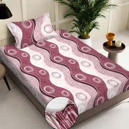 KLOTTHE Mauve Printed 300 TC Bedsheet With 1 Pillow Covers-21