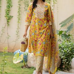 KALINI Women Mustard Pure Cotton Kurta Sets-image-40