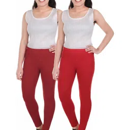 100LUCK Girls Pack Of 2 Cotton Mid-Rise Ankle-Length Leggings-picture-49