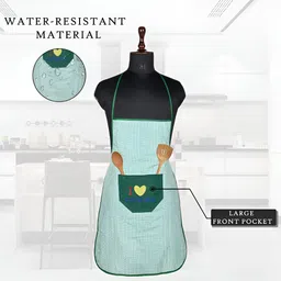Aura 2-Pcs Green & White Checked Waterproof Apron With Front Pocket image 5