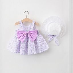 LULU & SKY Girls Shoulder Straps Floral Print Bow Detail Fit & Flare Dress-image-21