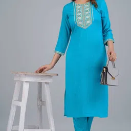 Moda Rapido Women Embroidered Regular Kurta with Trousers-32