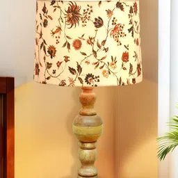 Homesake White Printed Wood Cylindrical Shaped Table Lamp with Bulb-14