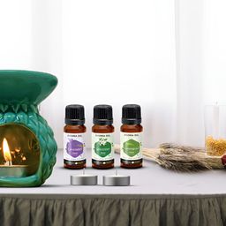 PEEPALCOMM 6Pcs Green Textured T- Light Candles Diffuser With Aroma Oils - 15 ml Each-image-55