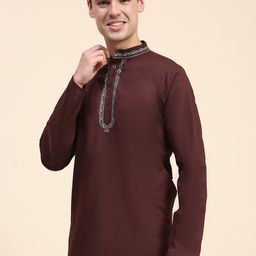 SKAVIJ Band Collar Cotton Short Straight Kurta-image-44