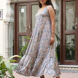 YASH GALLERY Women Floral Printed A-Line Maxi Dress image 3