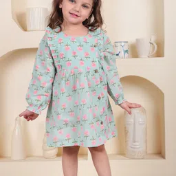 Polka Tots Girls Floral Printed Cotton A-Line Midi Dress with Headband-image-47