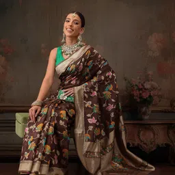 Silk Land Ethnic Motifs Zari Pure Cotton Saree-image-77