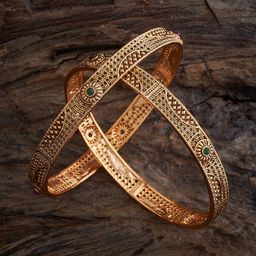 Kushal's Fashion Jewellery Set Of 2 Gold Plated Ruby Stone Studded Bangles-18