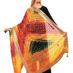 Way2Like Bandhani Printed Gota Patti Rajasthani Silk Scarf Hijab Dupatta-picture-6
