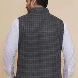 John Pride Men Plus Size Regular Fit Checked Nehru Jacket image 2