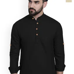 univibe Selection Of 2 Band Collar Rolled Up Sleeves Slim Fit Short Pure Cotton Kurtas-image-85