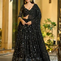 KALINI Embroidered Thread Work Semi-Stitched Lehenga & Unstitched Blouse With Dupatta-picture-26