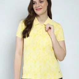 Monte Carlo Women Floral Printed Polo Collar Pockets T-shirt-image-31