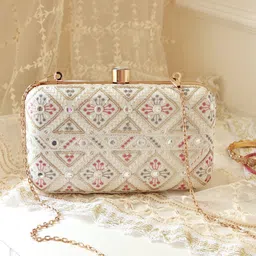 THE TAN CLAN Floral Embroidered Box Clutch-18