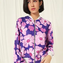 BAESD Women Floral Lightweight Crop Bomber Jacket-27