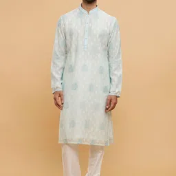 Twamev Men Embroidered Regular Thread Work Chanderi Cotton Kurta with Churidar-picture-18