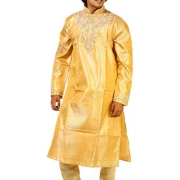 Exotic India Men Ethnic Motifs Embroidered Regular Kurta with Pyjamas-picture-53