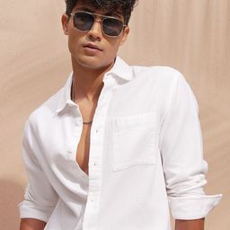 HIGHLANDER Cutaway Collar Relaxed Fit Cotton Shirt-image-57