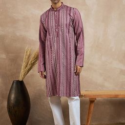 House of Pataudi Ethnic Motifs Embroidered Sequinned Mandarin Collar Straight Kurta-55