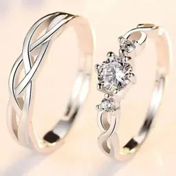 Ringzinnie Set Of 2 Silver Plated Quartz Studded Adjustable Couple Finger Rings-7