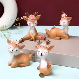 TAYHAA Brown & White 4 Pieces Deer Fairy Garden Miniature Figurine Showpiece-1