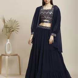 MADHURAM Embroidered Sequinned Ready to Wear Lehenga Choli With Shrug-picture-4