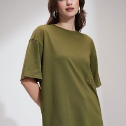 Street By Tokyo Talkies Women Solid Embossed Oversized T-shirt-image-46