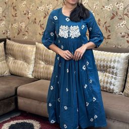 KALINI Floral Embroidered Anarkali Kurta With Trousers-image-0