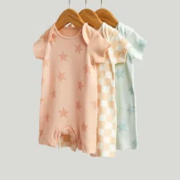 mothercare Unisex Kids Pack of 3 Printed Cotton Rompers-56
