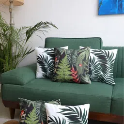 LUSHLYF Set of 5 White & Green Floral Velvet Square Cushion Covers-11