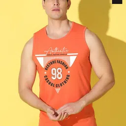 WOOSTRO Pack Of 2 Printed Combed Cotton Gym Vests -VWS26(98 ORANGE)(98 BLACK)-image-61