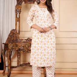 AartiFashion Women Ethnic Motifs Printed Regular Pure Cotton Kurta with Trousers-picture-40