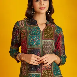 FLOWERVELLY Print Mandarin Collar Shirt Style Top-picture-46
