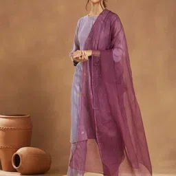 Fabindia Checked Cotton Silk Dupatta With Beads and Stones-picture-18