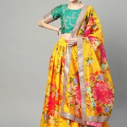 FABPIXEL Embroidered Sequinned Semi-Stitched Lehenga & Unstitched Blouse With Dupatta-12