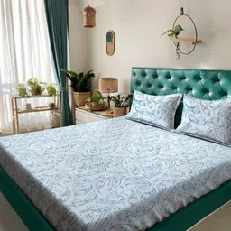 KLOTTHE Blue & Grey Floral Printed 400 TC Cotton King Bedsheet Set 2.70 m x 2.70 m-23