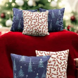 LUSHLYF Blue & White 5 Pieces Ethnic Motifs Velvet Square Cushion Covers-image-14
