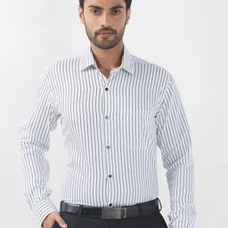 Raymond Men Contemporary Spread Collar Multi Striped Cotton Formal Shirt-image-22