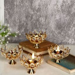 Aura 4Pcs Beige & Transparent Crystal Akhand Diyas-image-78