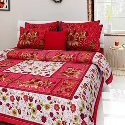 Aura Pink & White Ethnic Motifs 144 TC Queen Bedsheet with 2 Pillow Covers-image-97