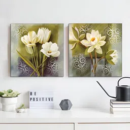 RANDOM White & Green 2 Piece Floral and Botanical Canvas Wall Paintings-image-6